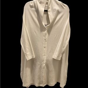 Soleil White Oversized Boxy Button Down Cotton Cardigan